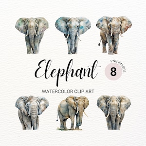 Elephant Clipart | Watercolor Elephant PNG | Safari Animals Clipart Bundle | Junk Journal | Nursery Wall Art | Digital Planner | Paper Craft