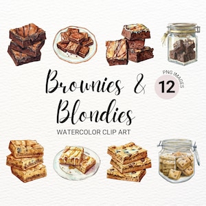 Brownies & Blondies Clipart | Watercolor Brownies PNG | Baking Clipart | Dessert Food Clipart Bundle | Junk Journal | Digital Paper Craft