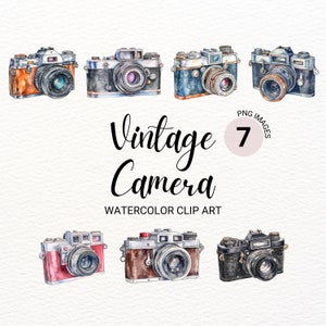 Vintage Camera Clipart | Watercolor Camera PNG | Junk Journal | Digital Planner | Retro Collage Images | Kawaii Clipart | Commercial License