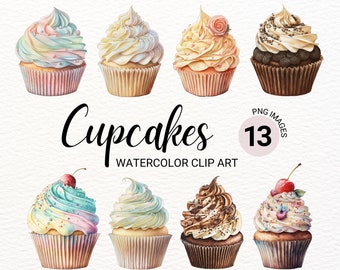 Watercolor Cupcake Clipart | Baking Clipart | Dessert Clipart | Food Clipart | Sweets Clipart | Birthday Clipart | Kawaii Clipart