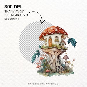 Watercolor Mushroom House PNG | Fairy House Clipart | Mushroom Cottage ...