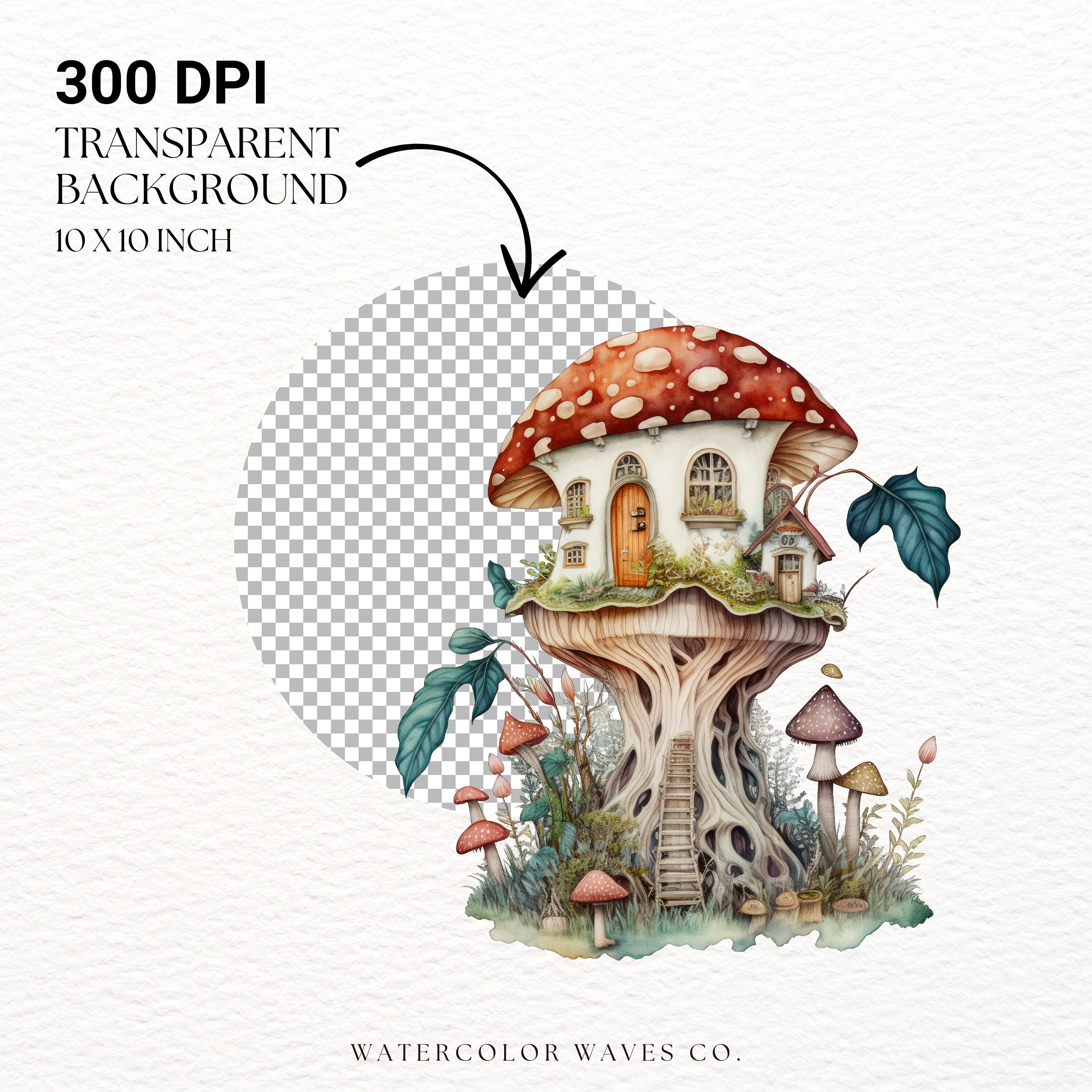 Watercolor Mushroom House PNG | Fairy House Clipart | Mushroom Cottage ...