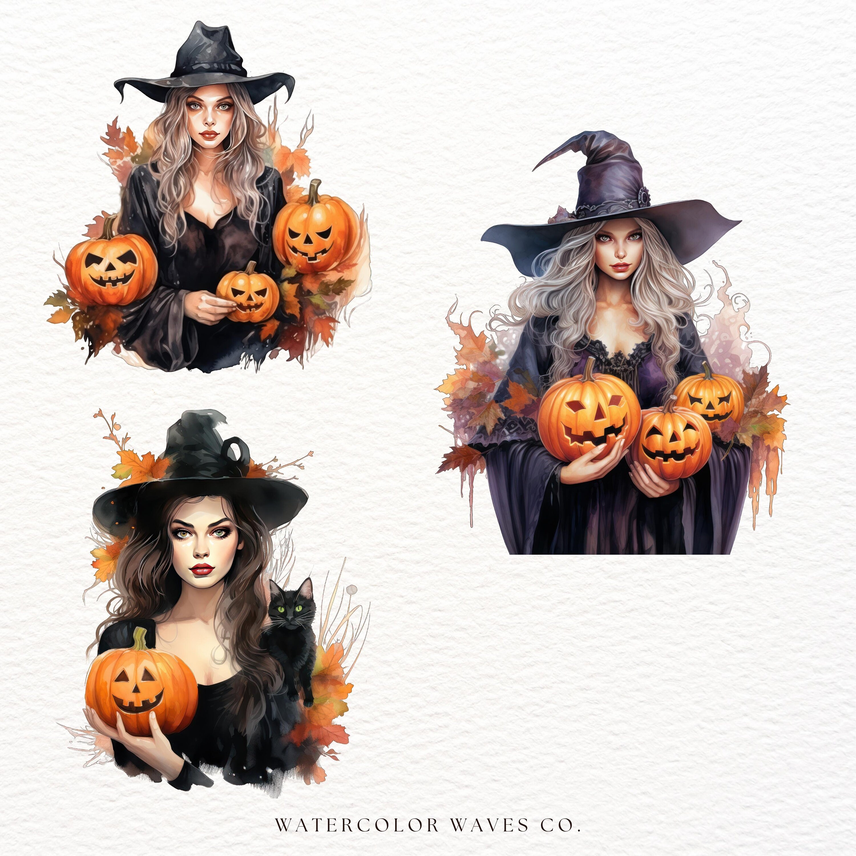 Halloween Witch Clipart | Watercolor Cute Witch PNG | Digital Planner ...