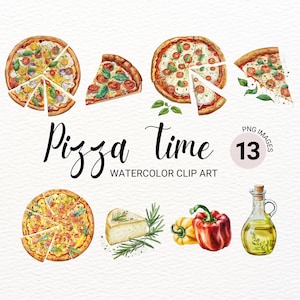 Pizza Art | Pizza Clipart | Watercolor Pizza PNG | Food Clipart | Pepperoni Pizza | Kawaii Clipart | Commercial License