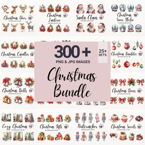 Christmas Clipart Mega Bundle | 300+ Watercolor Christmas PNG | Collage Images | Winter Holiday Digital Planner | Junk Journal | Paper Craft