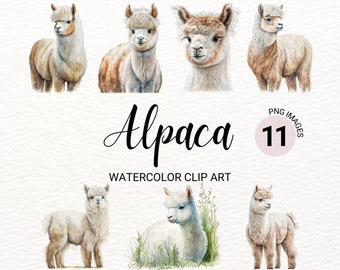 Watercolor Alpaca Clipart | Farm Animals PNG | Nursery Wall Art | Baby Animals | Kawaii Clipart | Junk Journal | Commercial License