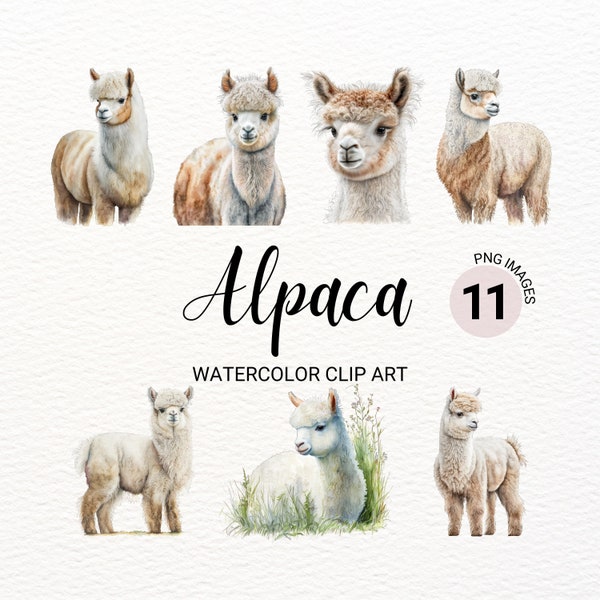 Watercolor Alpaca Clipart | Farm Animals PNG | Nursery Wall Art | Baby Animals | Kawaii Clipart | Junk Journal | Commercial License