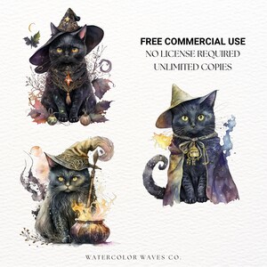 Witchy Cat Clipart Bundle | Watercolor Halloween Cat PNG | Spooky ...