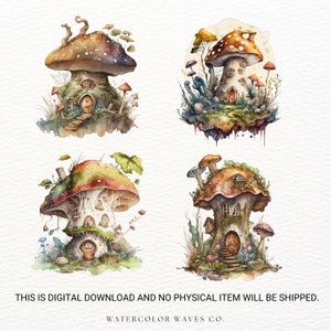 Watercolor Mushroom House PNG | Fairy House Clipart | Mushroom Cottage ...