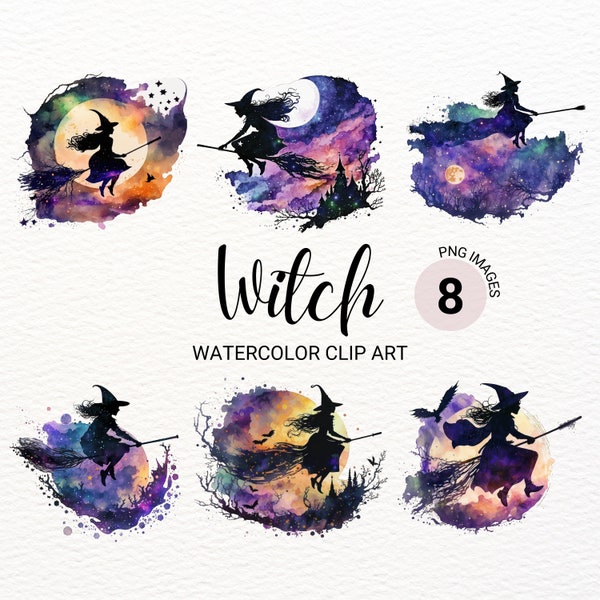 Watercolor Witch Clipart | Halloween Witch PNG | Digital Planner | Collage Images | Halloween Decor | Paper Craft | Commercial License