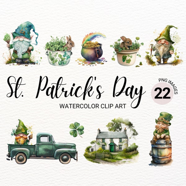 St Patricks Clipart | Watercolor St Patricks Day PNG | Gnome Clipart | Leprechaun PNG | Irish Decor Bundle | Commercial License