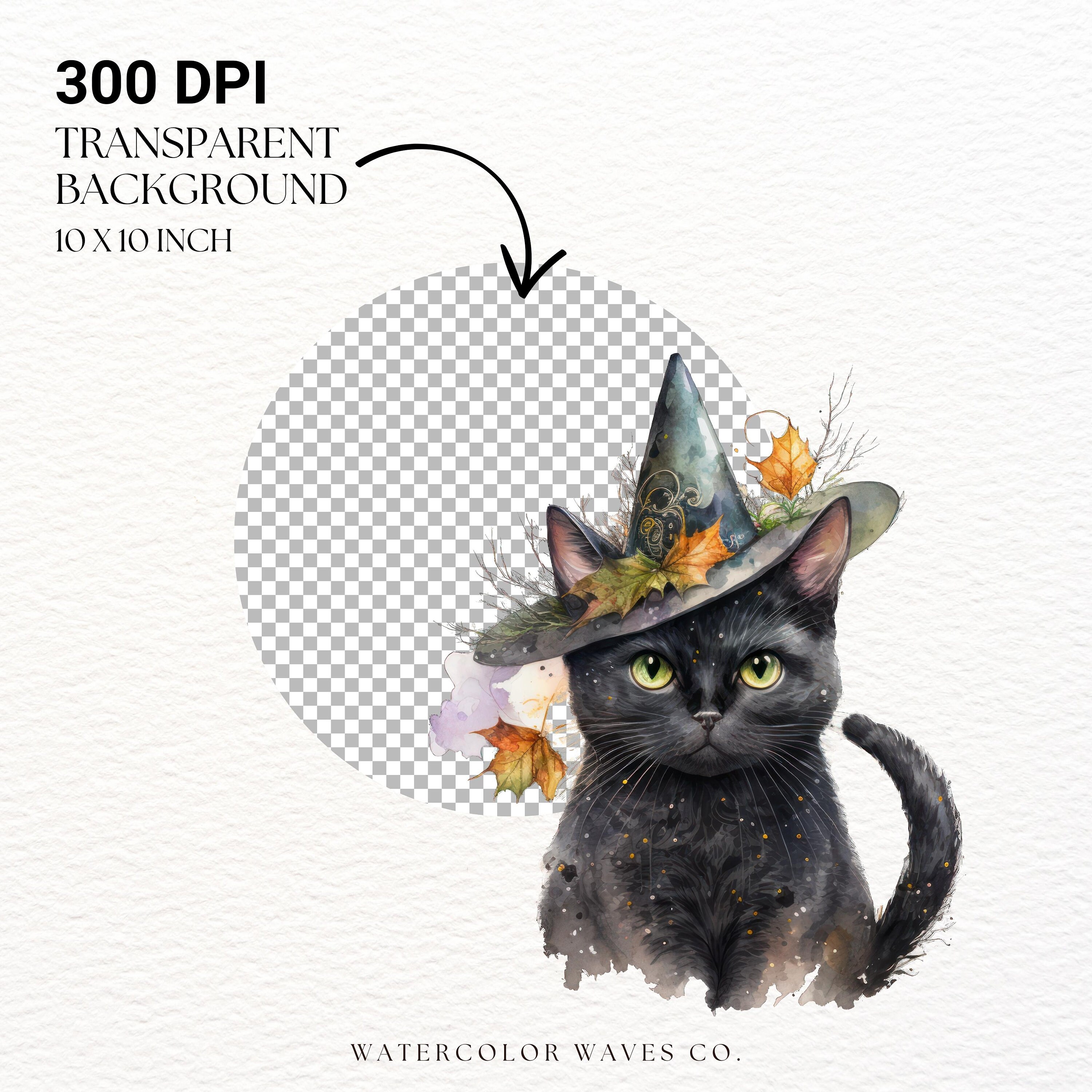 Witchy Cat Clipart Bundle | Watercolor Halloween Cat PNG | Spooky ...
