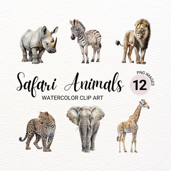 Safari Animals PNG |  Watercolor Animals Clipart | Jungle Animals | Safari Nursery Decor | Nursery Wall Art | Junk Journal | Digital Planner