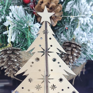 Fichiers découpés au laser pour arbre de Noël SVG 3D ! Assemblage facile - Téléchargement instantané SVG, .Ai, DXF, PnG - Redimensionner les fentes, étoiles cercles, 6 pouces