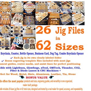 62 Sizes - 26 Jig Template Bundle for Keychain, Coaster & Bottle Opener - Precision Alignment Guides and Assist Files SVG DXF AI