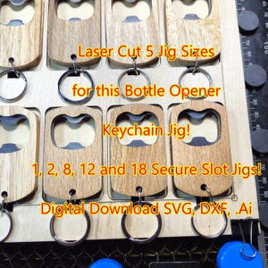 Wooden Bottle Opener Keychain Jig Cut Files | 5 Sizes | Bonus Engraving Template | Secure Slots | Lightburn SVG DXF Ai | Glowforge xTool