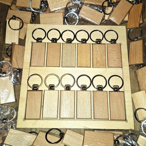 Physical Product – Wooden Rectangle Keychain Engraving Jig – 12 Slots, 9x9 Inch, 6mm Thick – Email Only of Engraving Template File Included