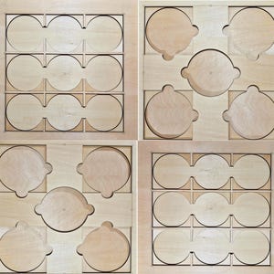 DOUBLE-SIDED Coaster Engraving Jig Laser Files - Fits Both 3&quot; and 4&quot; Round and Square + Laser Spot Alignment Guides - Download Svg Dxf Ai