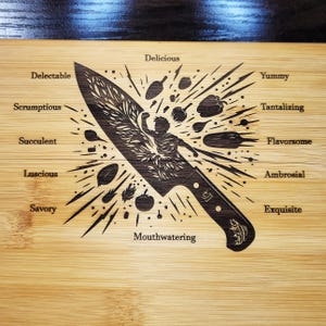 Anime Santuko-mes laserklare bestanden! Graveer originele voedselkunst met verbazingwekkende details! Serveersnijplankkunst, cadeau chef-kok! SVG, dxf-bestanden downloaden
