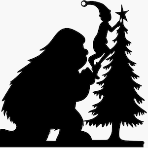 Elfo navideño Pie Grande SVG: Silueta de árbol de Sasquatch (Descarga digital)