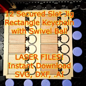Plantilla para llavero rectangular de madera de 12 ranuras cortada a láser. ¡Guía de alineación de grabado! Ranuras seguras, círculos de puntos manuales - Descarga SVG, DXF, .AI