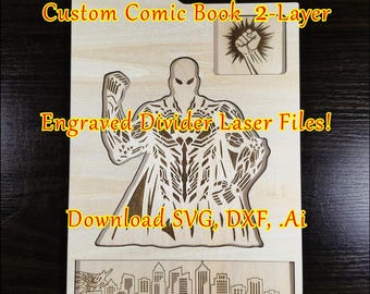 Intercalaire de bande dessinée personnalisé : fichiers laser super-héros gravés (SVG, DXF, Ai)