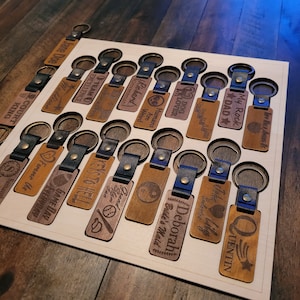 Walnut Wooden Rectangle Keychain Jig Laser Files - Fits 2 Strap Sizes - 18 Slots - Etching Align Template - Download SVG DXF Ai