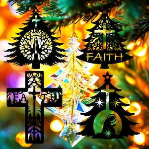 Adornos navideños cortados con láser / Cruz de fe, oración, Lightburn / Tema religioso / Decoración cristiana para el hogar - Descargar SVG, DXF, PNG, Ai
