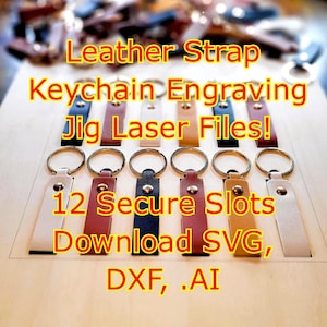 Arquivos cortados a laser para chaveiro de couro com alça fina | 12 compartimentos seguros em folha de 8 x 8 polegadas | Lightburn SVG DXF Ai | Glowforge xTool + Ready