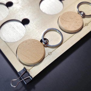 Keychain Keyring Jig Template Files - 2 Inch Round (50.8mm) - 6 Secure Slots + Engraving Etching Laser Alignment File - Download SVG DXF Ai