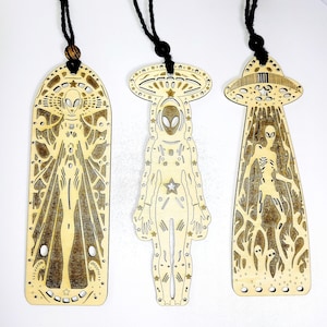 Marcadores de página de alienígenas recortados a laser! Arquivos de qualidade prontos para laser! Arte original de OVNIs e extraterrestres - Baixe SVG, DXF, .AI, PNG