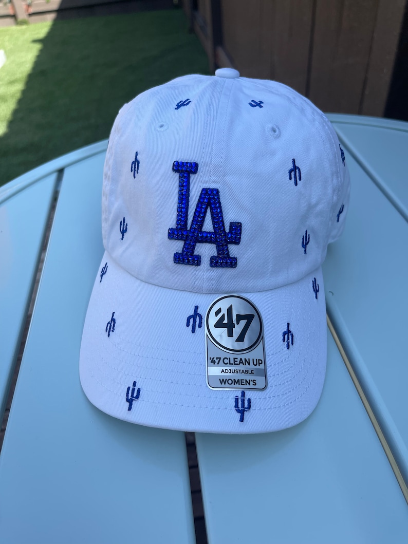 Los Angeles Dodgers Women's White With Blue Cactus Hat Swarovski ...
