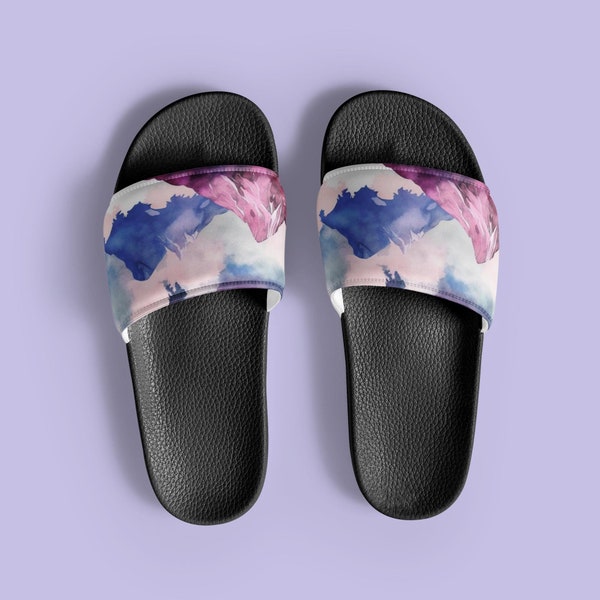 Mountain Slides // Watercolour Mountain Slides // Mountain Footwear // Summer Gift // Comfy Mountain Slides