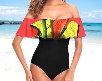ForeverRays Off Shoulder One Piece Swimsuit (All-Over Printing)