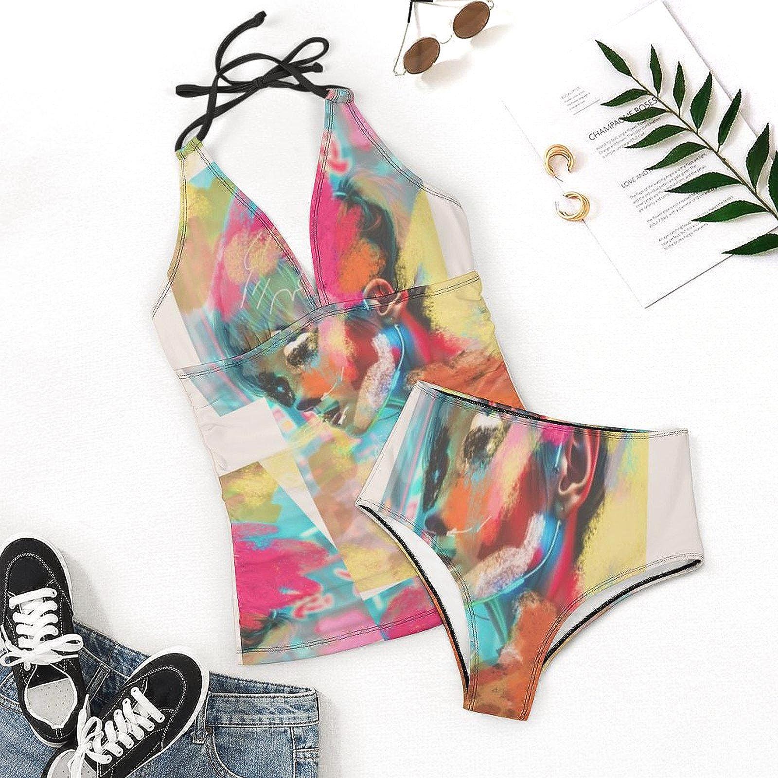 Halter Tankini Swimsuit - Abstract Print Two-piece Bathing Suit - Etsy
