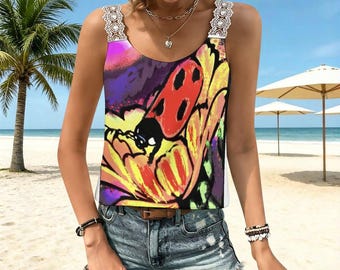 ForeverRays Ladybug Collection Women's Lace Trim Camisole, Shaping and Slimming Sleeveless Design Feels Soft and Comfortable to Wear