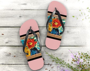Colorful Floral Artwork Flip Flops