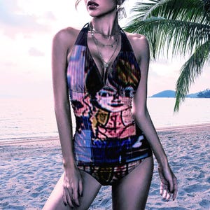 Stunning Knock Your Socks Off Women&#39;s Halter Two Piece Printed Tankini & Swimsuit Ladies Wear - Elastic Fabric Tankini In Different Sizes