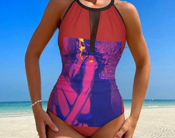 ForeverRays Sheer Mesh One-Piece Swimsuit (All-Over Printing)