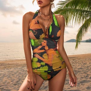 Stunning Knock Your Socks Off Women&#39;s Halter Two Piece Printed Tankini & Swimsuit Ladies Wear - Elastic Fabric Tankini In Different Sizes