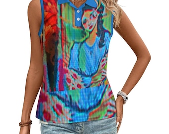 Women's Mesh Sleeveless Polo Shirt, Slim Fit Fashion Top