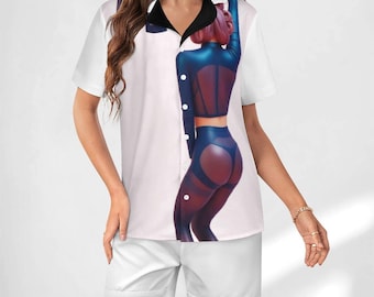 Conjunto de pijama de satén para mujer ForeverRays con efecto desgastado (estampado integral)