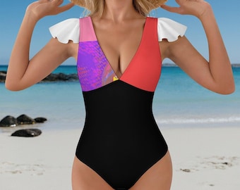 Traje de baño de una pieza ForeverRays Premium con escote en V y mangas con volantes, el regalo de cumpleaños perfecto para familiares, amigos, esposas o novias.