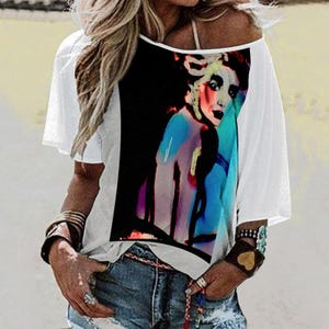 Wonderful Women’s Off the Shoulder Half-Sleeve Art T-shirt, you&#39;ll be the sweetest girl around when you&#39;re wearing it; EASY to match & wear!