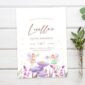 Verjaardagsuitnodiging fee: Magical Floral Tea Party (digitale download)