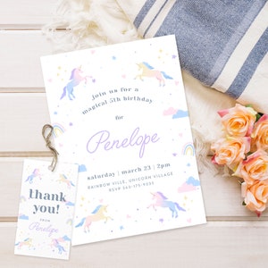 Rainbow Unicorn Birthday Invitation: Customized Party Theme (Digital Download)