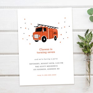 Invito di compleanno per camion dei pompieri, invito per camion dei pompieri, compleanno dei pompieri, invito personalizzato, biglietto di compleanno stampabile, download digitale