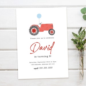 Minimalist Farm Tractor Birthday Invitation, Farm Truck Invite, Customized Invite, Printable Birthday Card, Digital Download