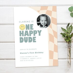 One Happy Dude Birthday Invitation: Retro Smiley Face (Digital Download)