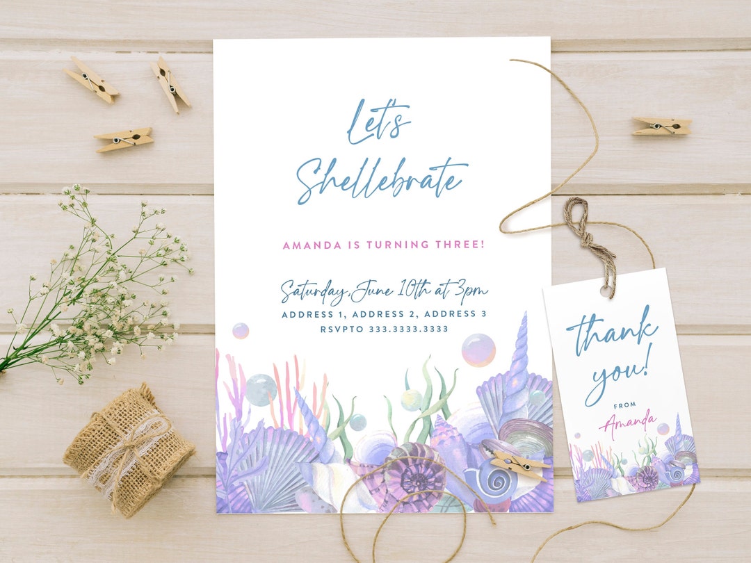 Sea Shells Birthday Invitation, Let's Shellebrate, Customized Printable ...
